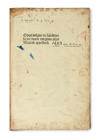 INCUNABULA  ALBERTUS MAGNUS, attributed to. De laudibus Mariae.  1493